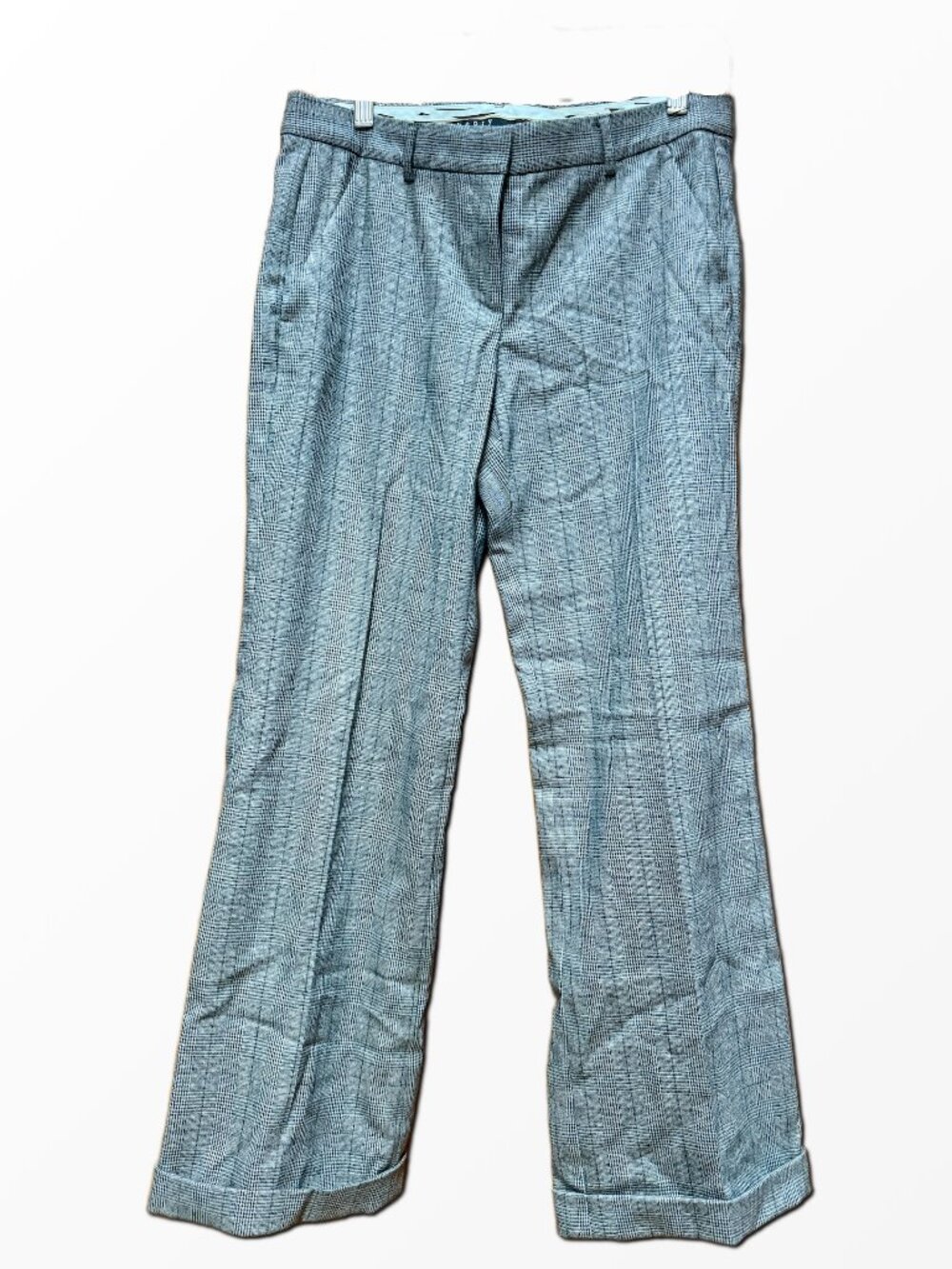 Theory Glen Plaid Wide Leg Cuffed Trousers